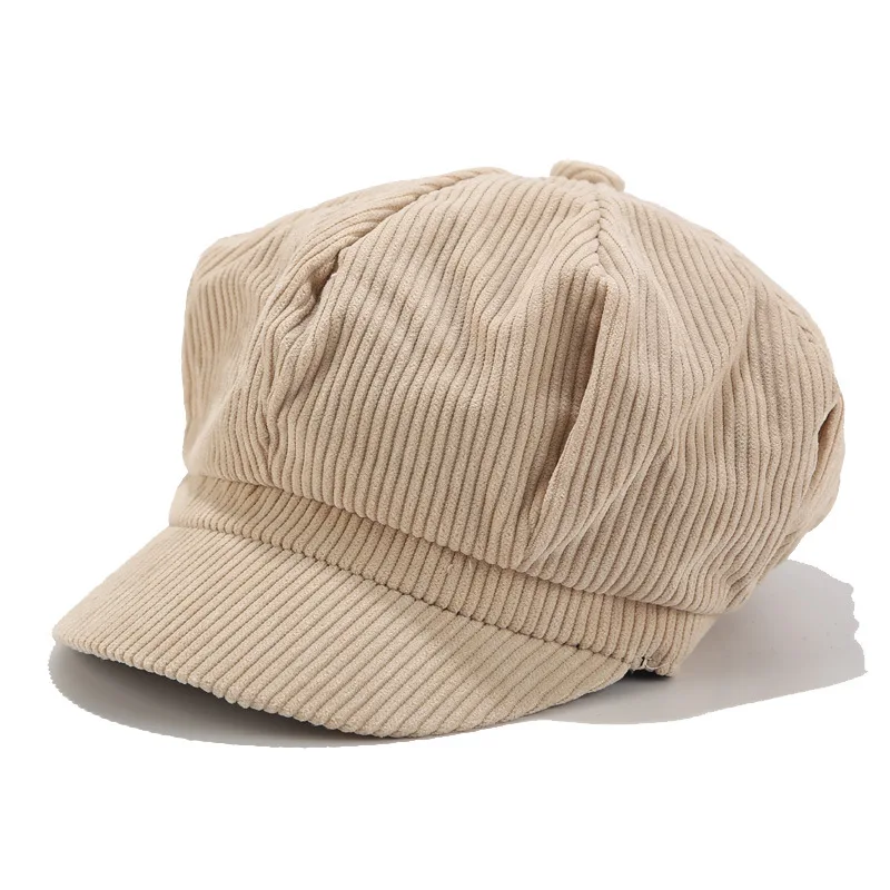 Fashion Girl Corduroy Gray Fashion Women Custom Newsboy Baker Boy Cap
