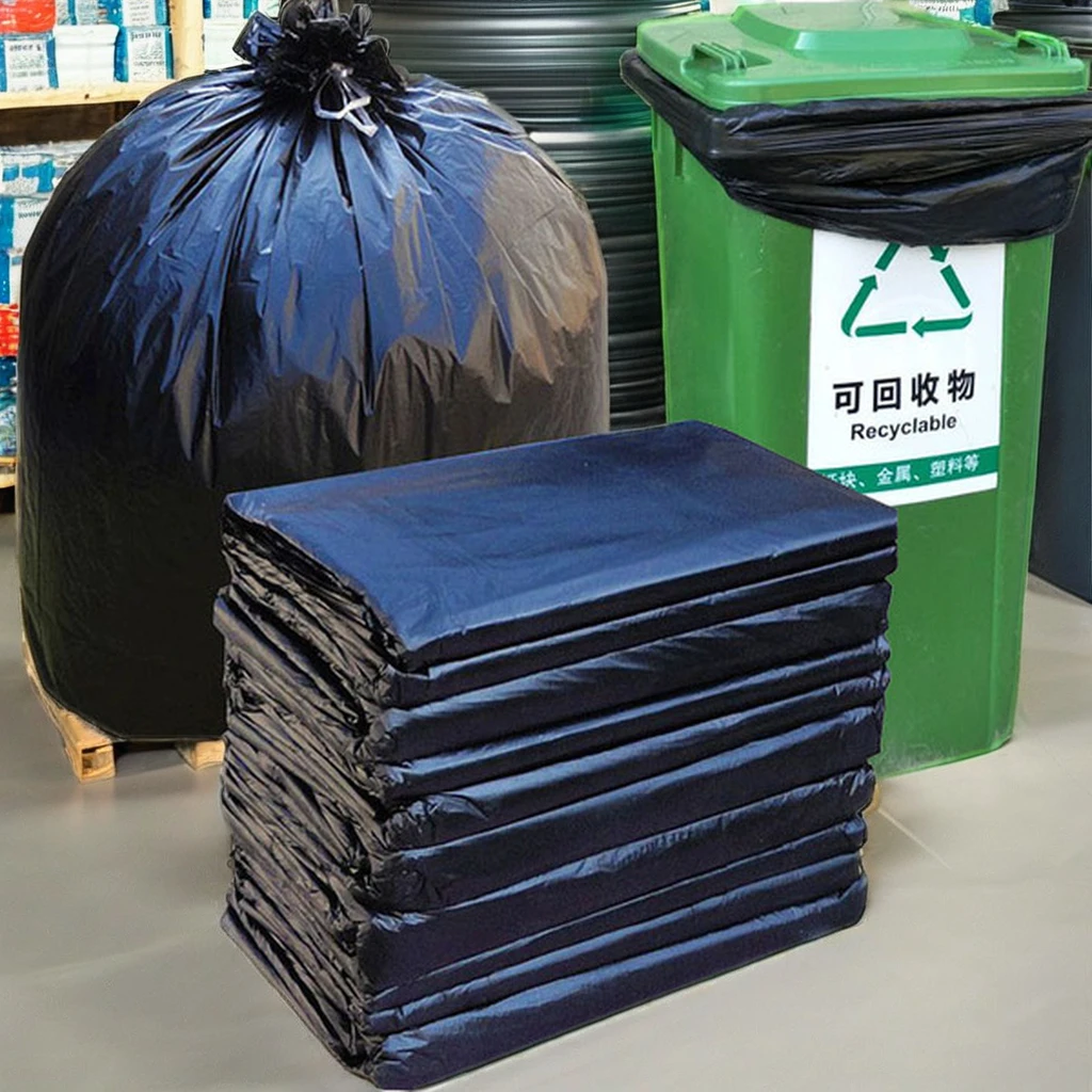 Heavy Duty 3 Mil Black Contractor Garbage Bags Good Quality Management Stand-Up PET Plastic Big Trash Dumpster Rubbish Packaging