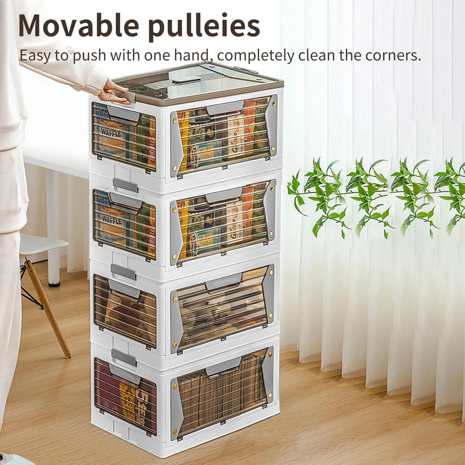 Stackable Storage Organizer With Wheels Storage Containers with Lids Collapsible Box With Handle for Bedroom Living Room Kitchen