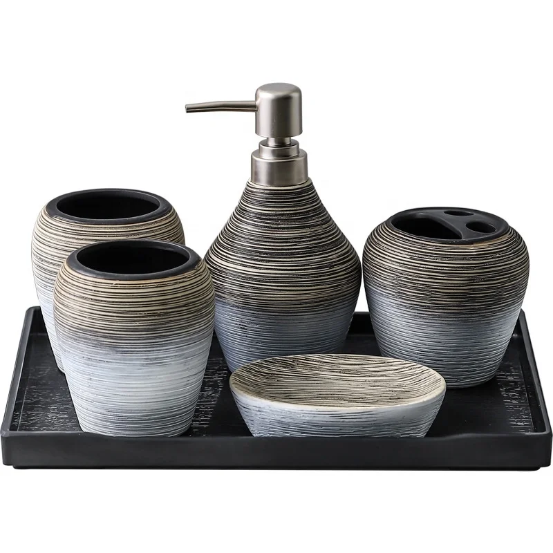 Eco-friendly Nature Ceramic 6pieces Porcelain bathroom accessories set
