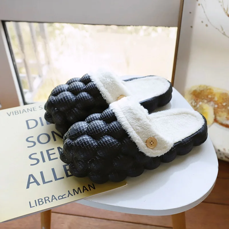 New Colorful Wholesale Warm Fur Plush Winter Massage Pink Men Women Slippers Sandals Wrap Ball Golf ball Furry Bubble Slides