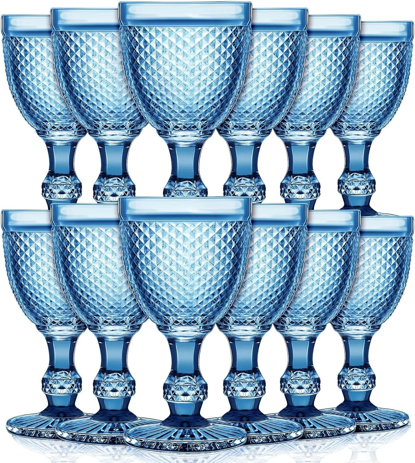 Blue 10 oz Vintage Red Wine Glass Goblets With Embossed Diamond Design for Juice Liquor Party Wedding Bar