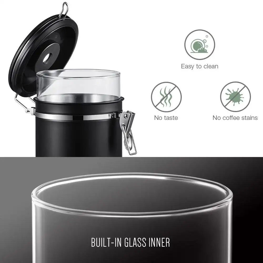 2022 New Classic Glass Inner Electric Auto Vacuum Stainless Steel Bail-Clasp Round Vacuum Coffee Canister For Home