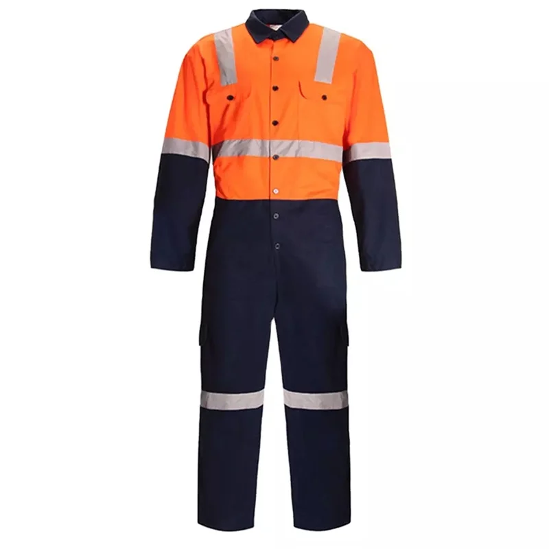Custom Logo Industrial Hi Vis Reflective Anti Fire Cotton Fr Safety Overall Factory Construction Work Uniform Coverall Workwear
