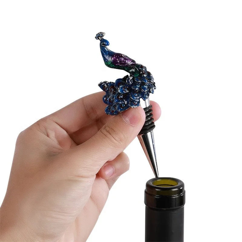 Enamel Colored Diamond Peacock Decorative Wine Bottle Stopper Reusable Vacuum Seal Home Bar Accessory Wine Corker
