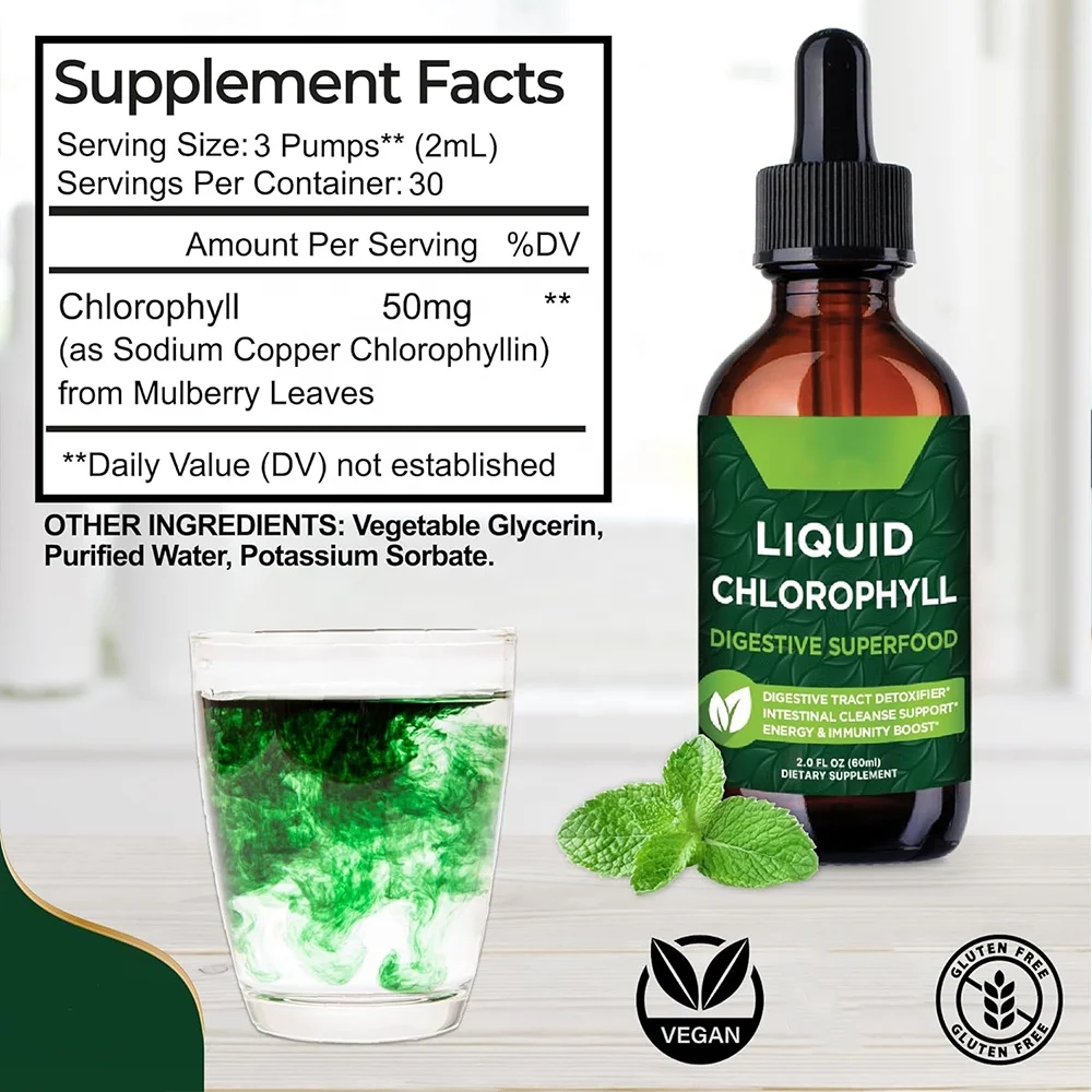 Chlorophyll Liquid Drops All-Natural Concentrate Energy Booster Digestion and Immune System Supports Internal Deodorant