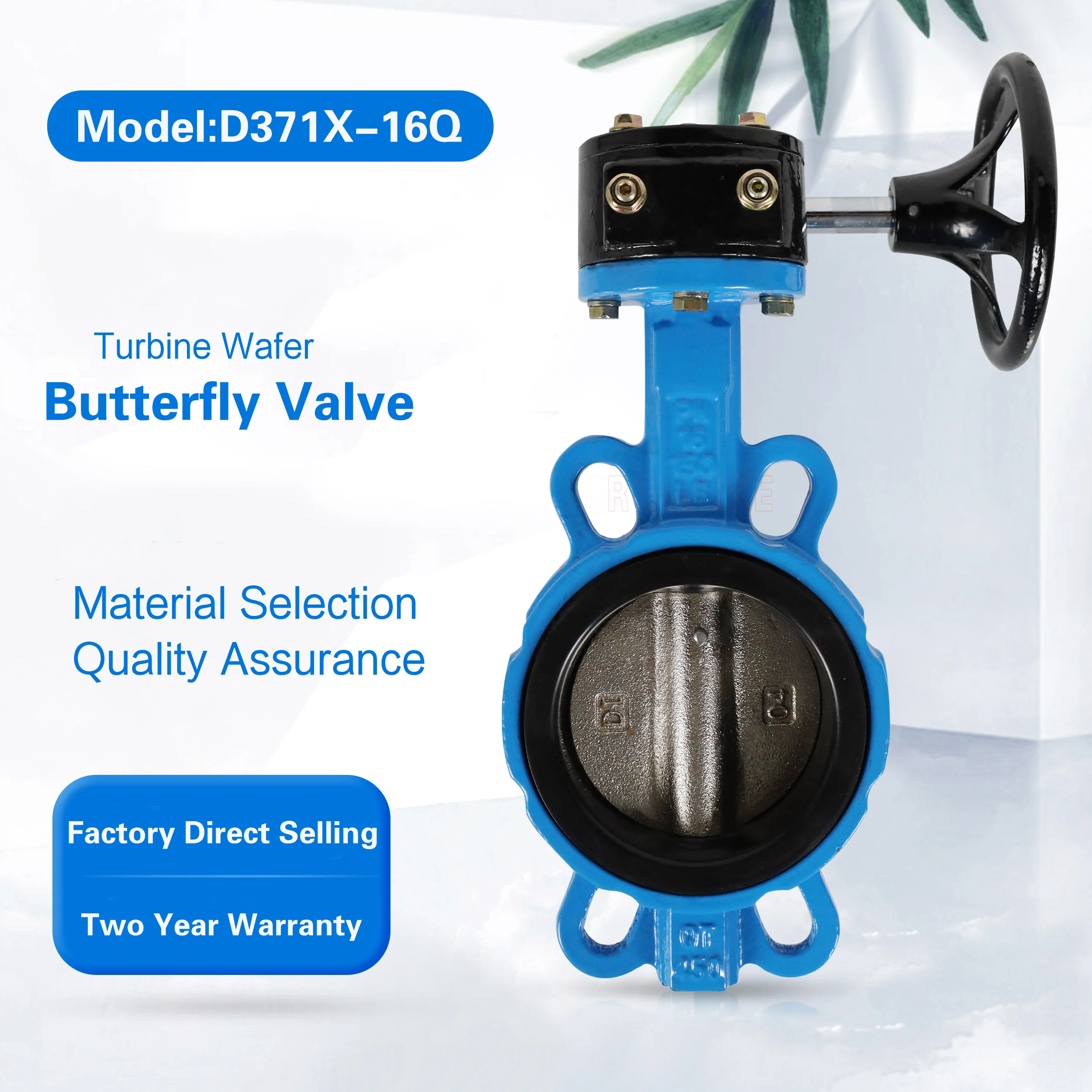 D371X-16Q Turbine Butterfly Valve Ductile Iron Worm Gear Wafer Soft Seal Butterfly Valve DN50100150200