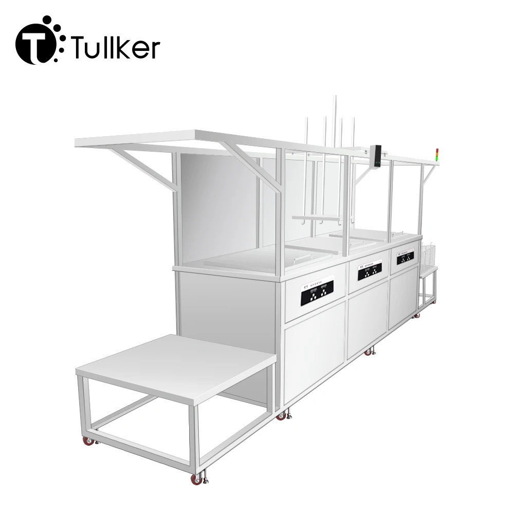 Tullker Three Station Semi Automatic Ultrasonic Cleaner Loading Unloading Port Lifting Manipulator Ultra Sonic Cleaning Chamber