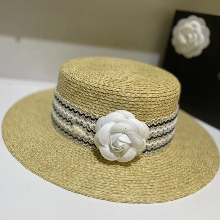 Japanese Fresh Vintage Flat Top Hat Literary Holiday Flower Lafite Straw Hat Children Summer Beach Sun Visor Hat
