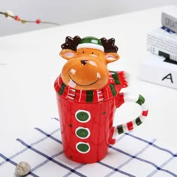 Feiyou wholesale children Christmas creativity 3D cartoon sublimation ceramic juice mug with handle