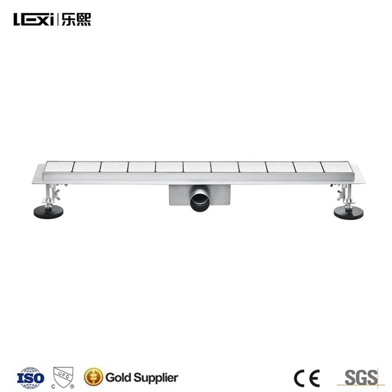 Bathroom Kitchen Stainless Steel 304 Brushed Finish Linear Shower Channel Floor Drain Grate With Horizontal Outlet