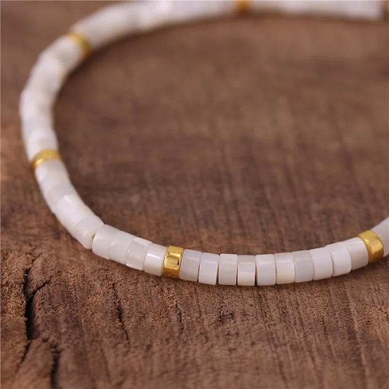 New Fashion Boho Mother of Pearl Natural White Shell Tile Beads Dainty Bracelet For Women Girl Jewelry Wholesale Dropshipping