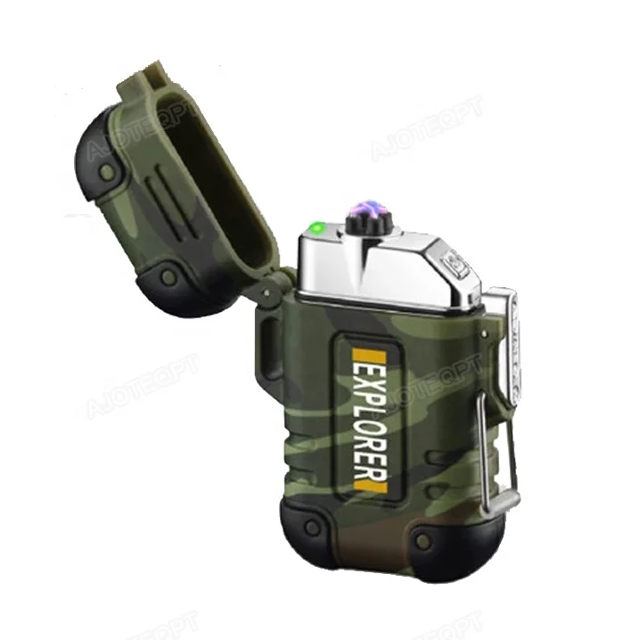 AJOTEQPT Dual Arc USB Electronic Lighter Outdoor Waterproof Lighter With Whistle Recharge Plasma Cigarette lighter for Explorer