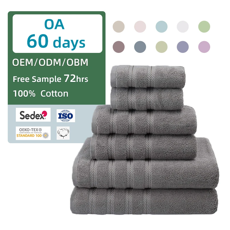 HOT OA 60 days 6PK towel highly absorbent  luxury 100% cotton towels set bath towels for bathroom