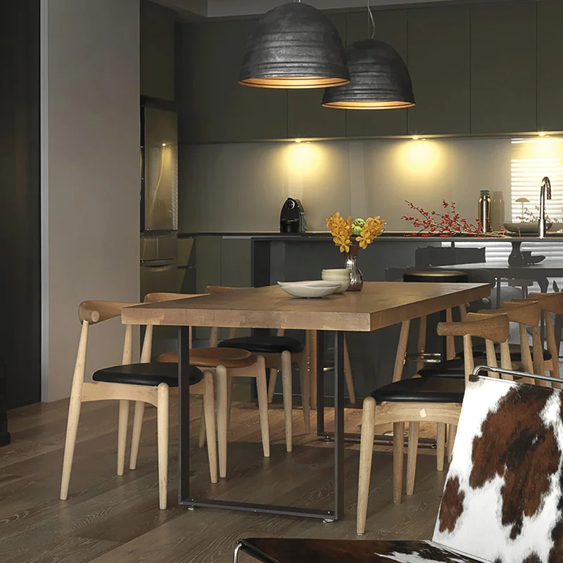 New Design Modern living room furniture table wooden top metal frame wooden dining table for Dinning Room