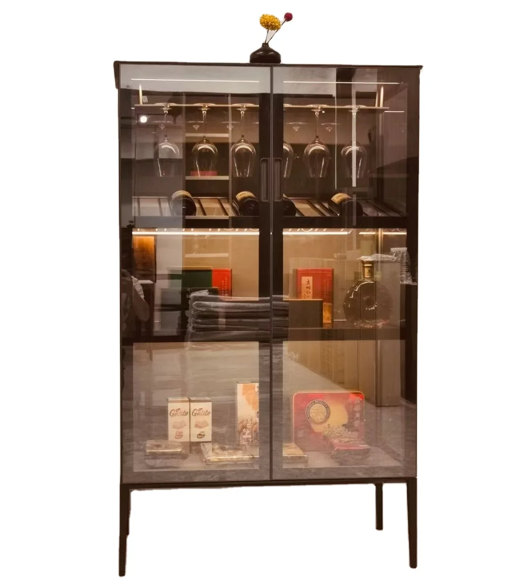 Modern Design Aluminum Frame Glass Cabinet with Glass Doors Chinese Newest Glass Cabinet