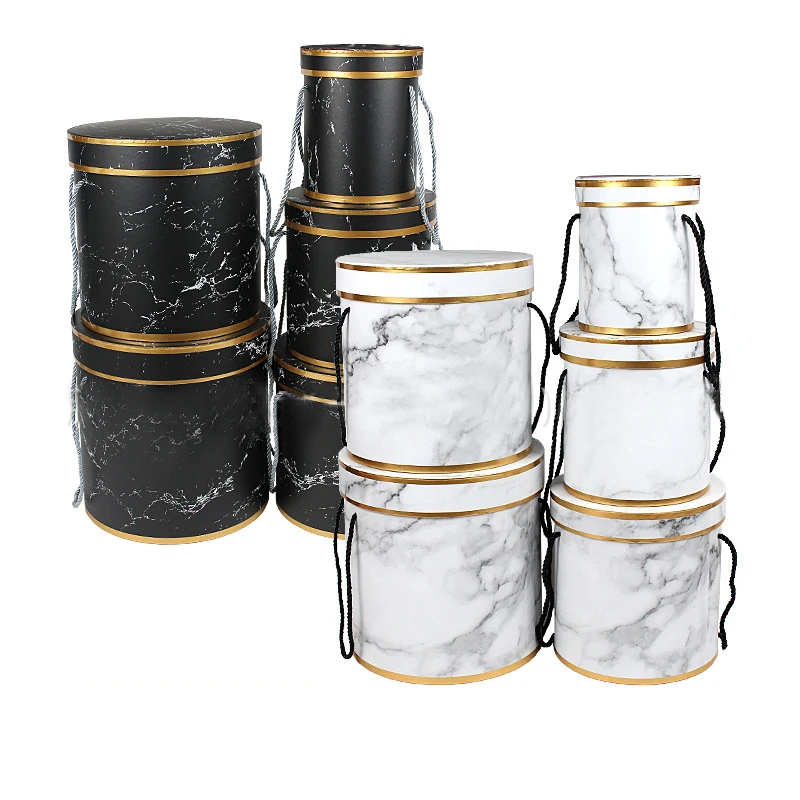 High Quality 5pcs/set Cylinder Flower Paper Box with Marble Pattern Printed
