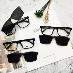 Classical Ultem Square Men Eye Glass Frames Polarized Magnetic Clip On Sunglasses