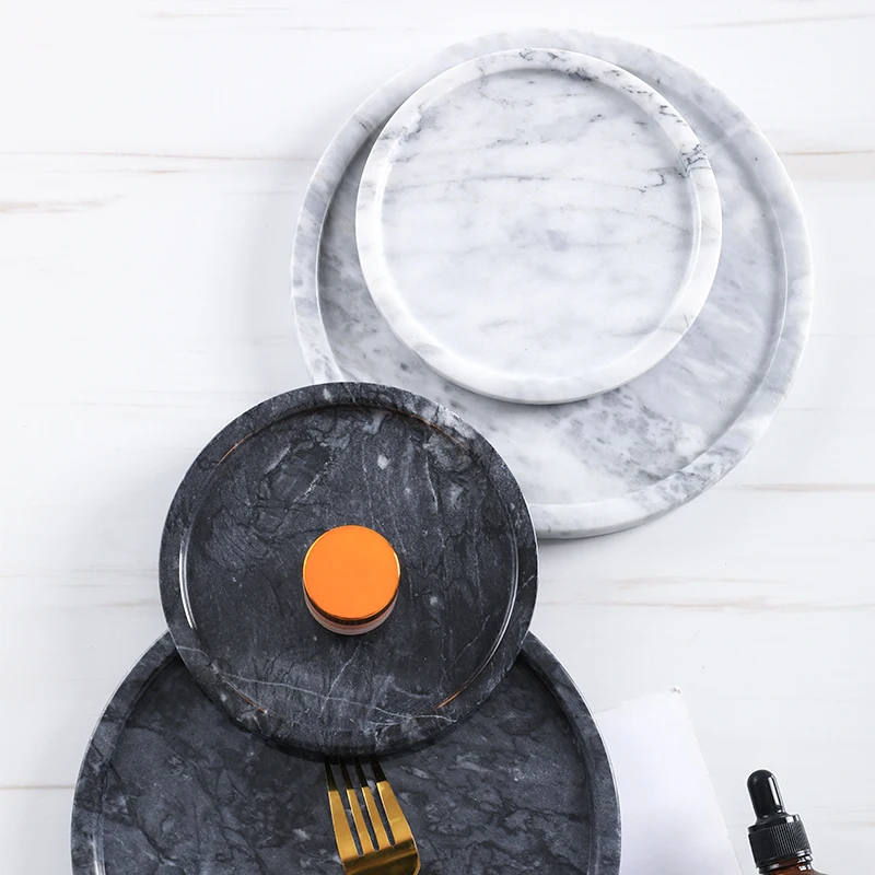 Display Stand Wholesale Custom Round Marble Jewelry and Food Serving Marble Plate Dish Customized Size Engraving Kitchenware