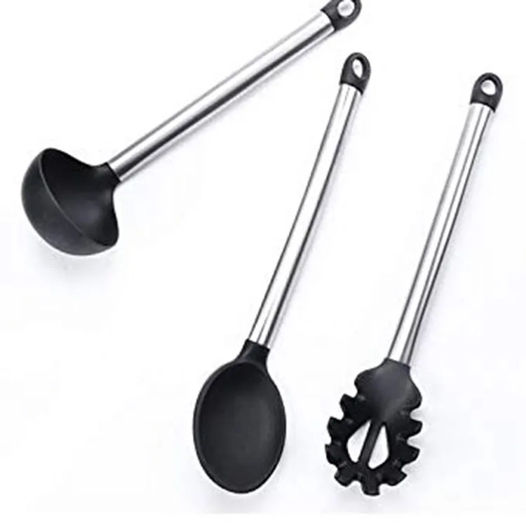 High Quality LFGB Silicone Cooking Utensils Stainless Steel Silicone Kitchen Utensils Set