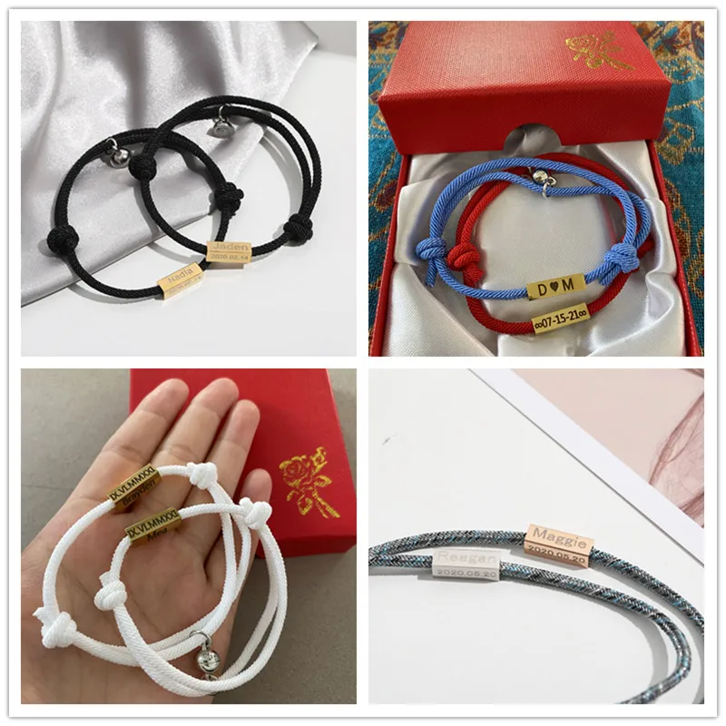 Paro Bracelet dropshipping Custom Name Laser Engraved Message Women Minimalist Love anniversary gift Couple Magnetic Bracelet