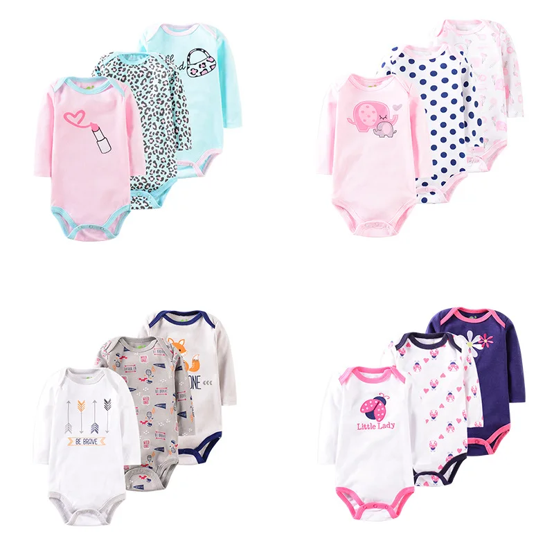 3pk long sleeve spring boutique knit 100% baby romper 3ps jumpsuit boy and girl  baby romper baby bodysuit for infants
