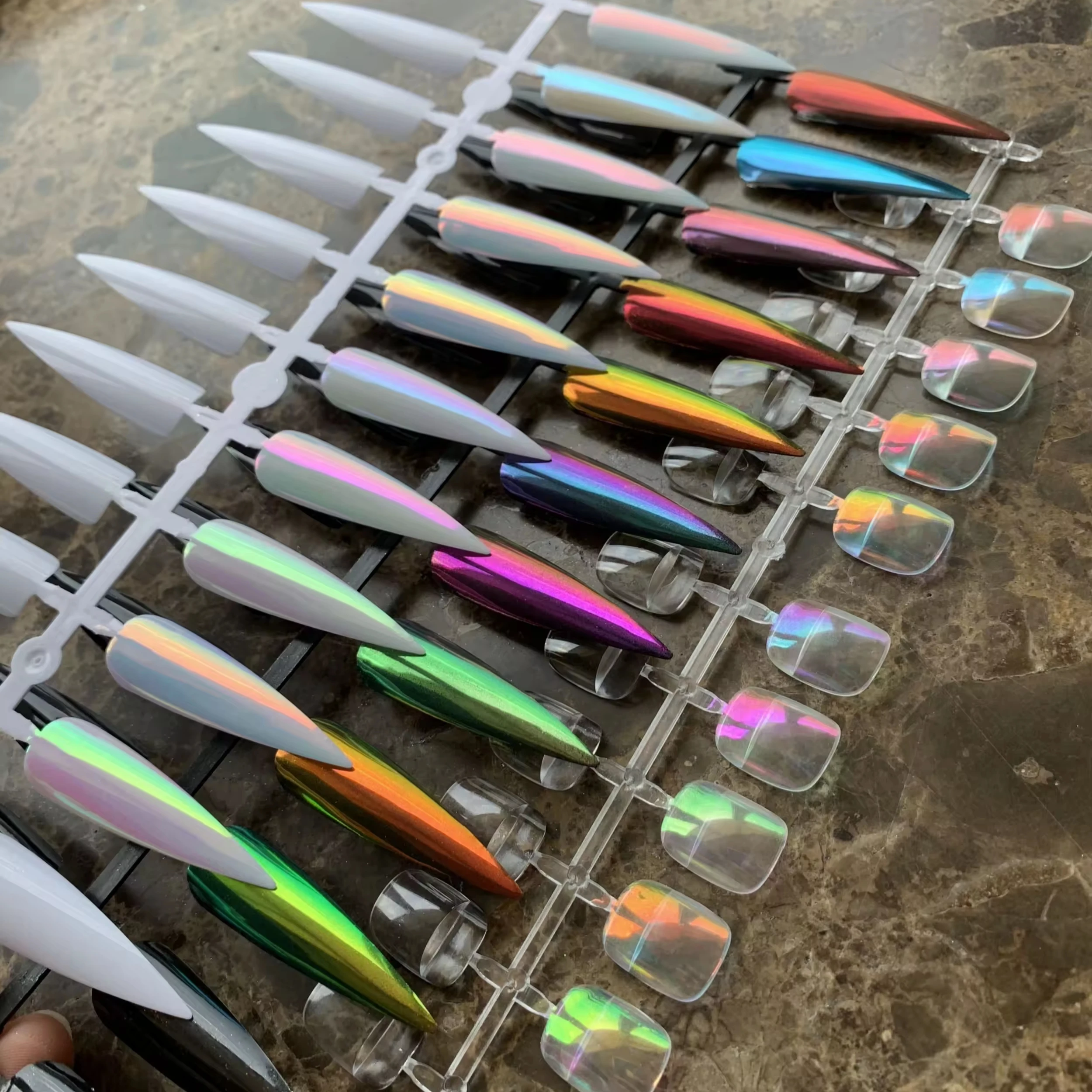 new arrival GH38 series nail chrome transparent aurora mermaid duochrome chameleon pigment powder loose powder