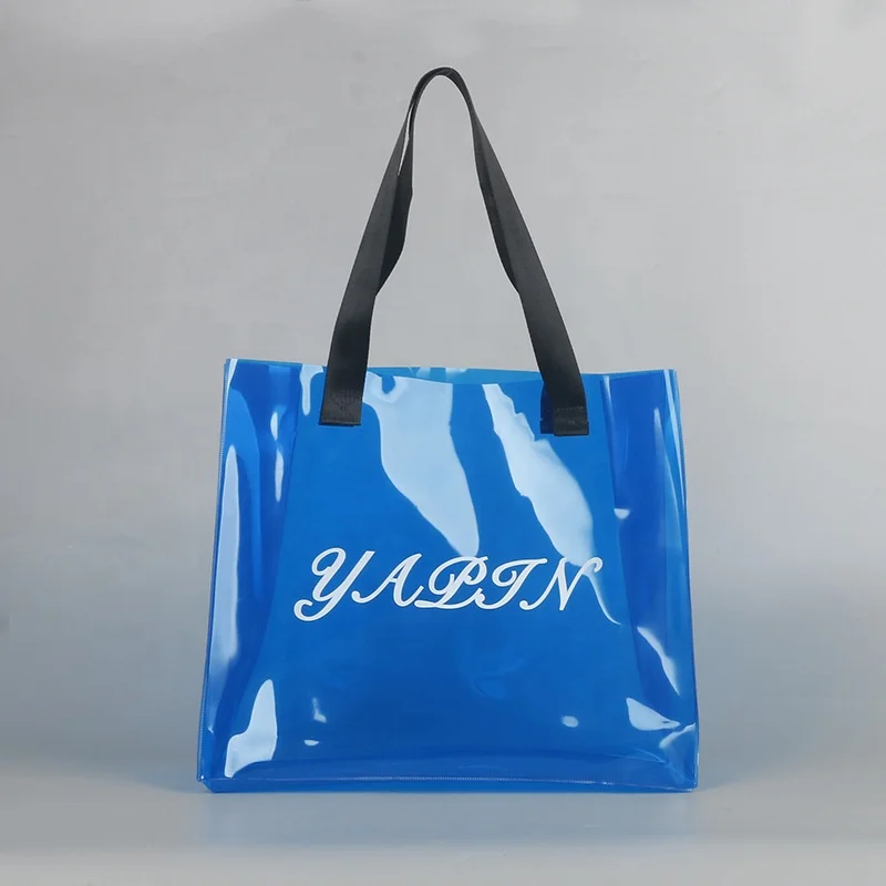 Wholesale Clear Shopping Bag Custom Print LOGO Package Makeup Shoes Bottle PVC Tote Jelly Bags