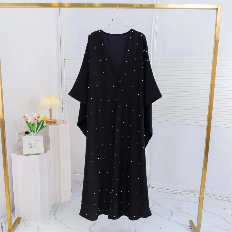 Ethnic Open Front Abaya Long Sleeve Islamic Clothing Loose Beading Maxi Dress Dubai Robe Women Jilbabs Kaftan Muslim Abayas