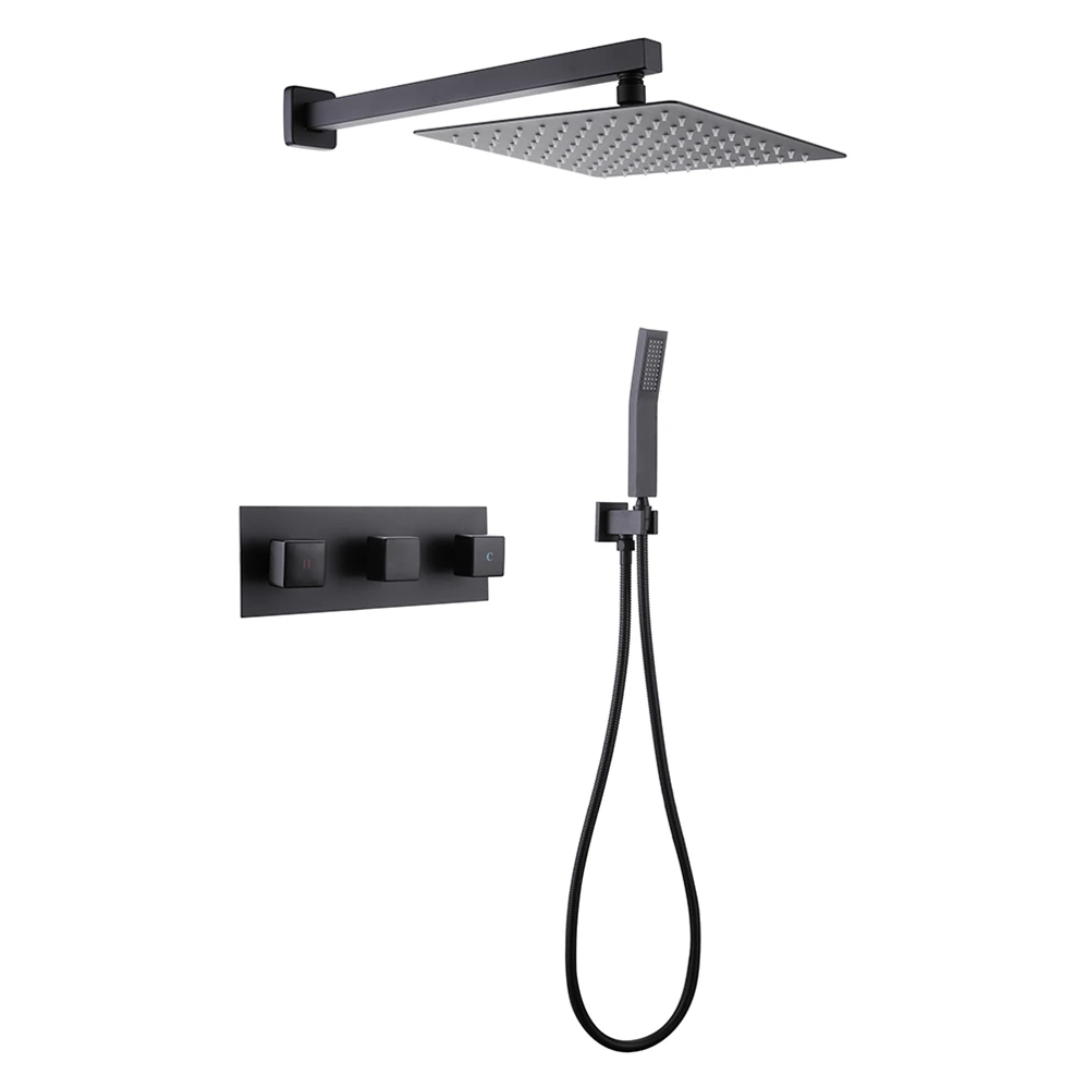 Aqua Gallery Matt Black Finish Single Handle Hot Cold Water Supply Brass In-wall Concealed Bathroom Shower Faucet