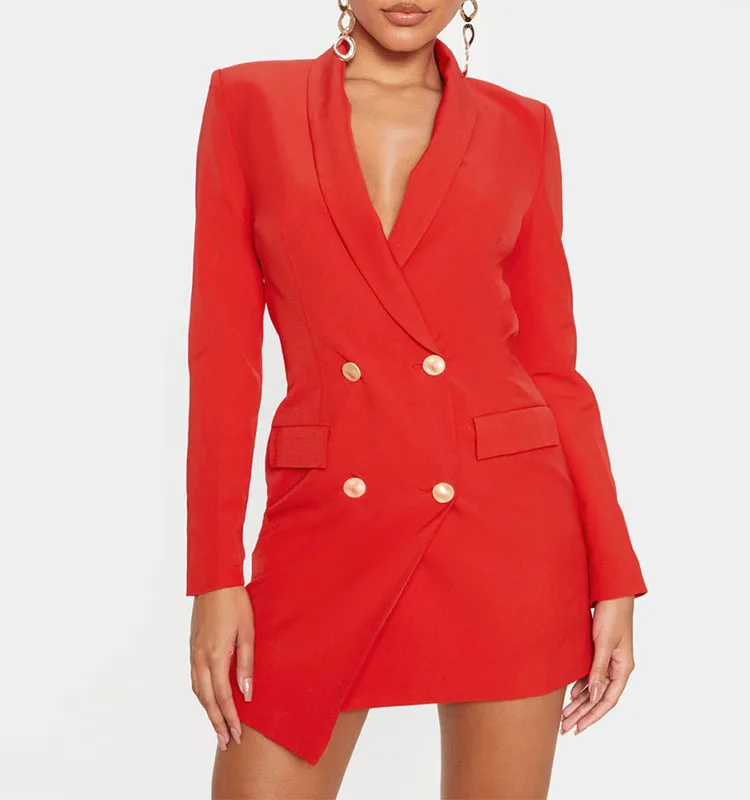 New Arrival  Lapel Collar Double Breasted  Blazer Asymmetric Dresses Women Office  Ladies