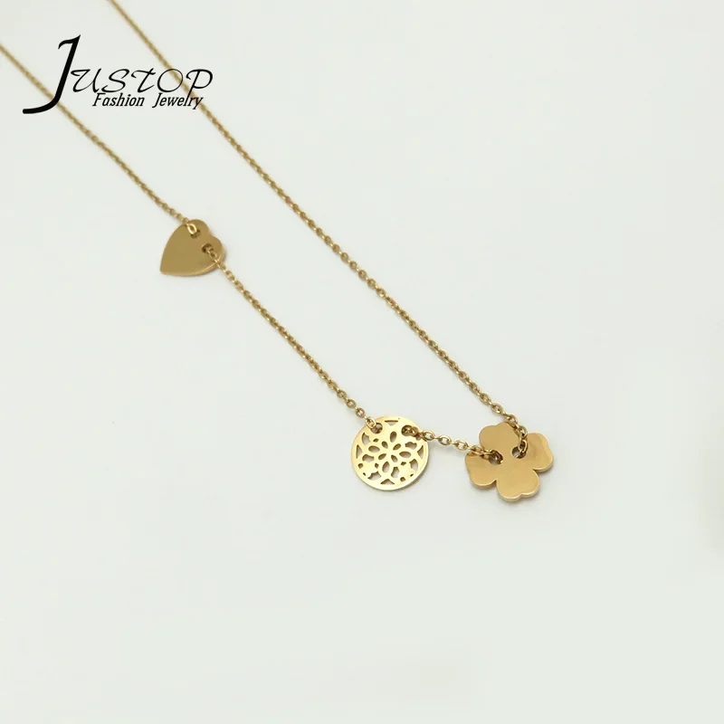 Из нержавеющей стали, покрытой 18 К золотом ювелирные изделия ожерелья с тремя Кулоны из нержавеющей стали