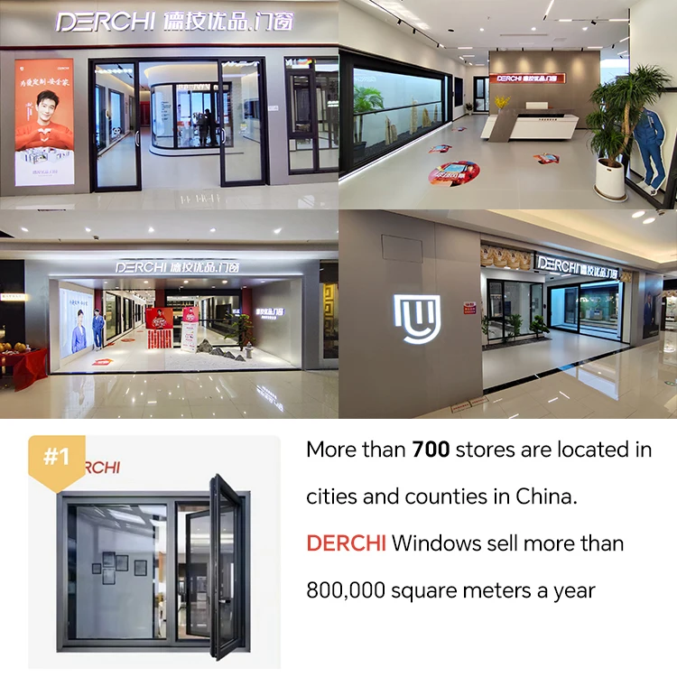 DERCHI NFRC Windproof Interior Villa Windows Double Glazing Fiberglass Folded Invisible Flysceen Aluminum Casement Window