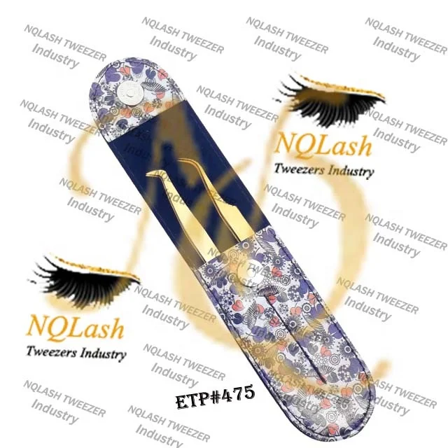 Best Manufacturer Flower Design Plasma Gold Color Eyelash Extension Tweezers Pouch  From NQLASH Tweezers
