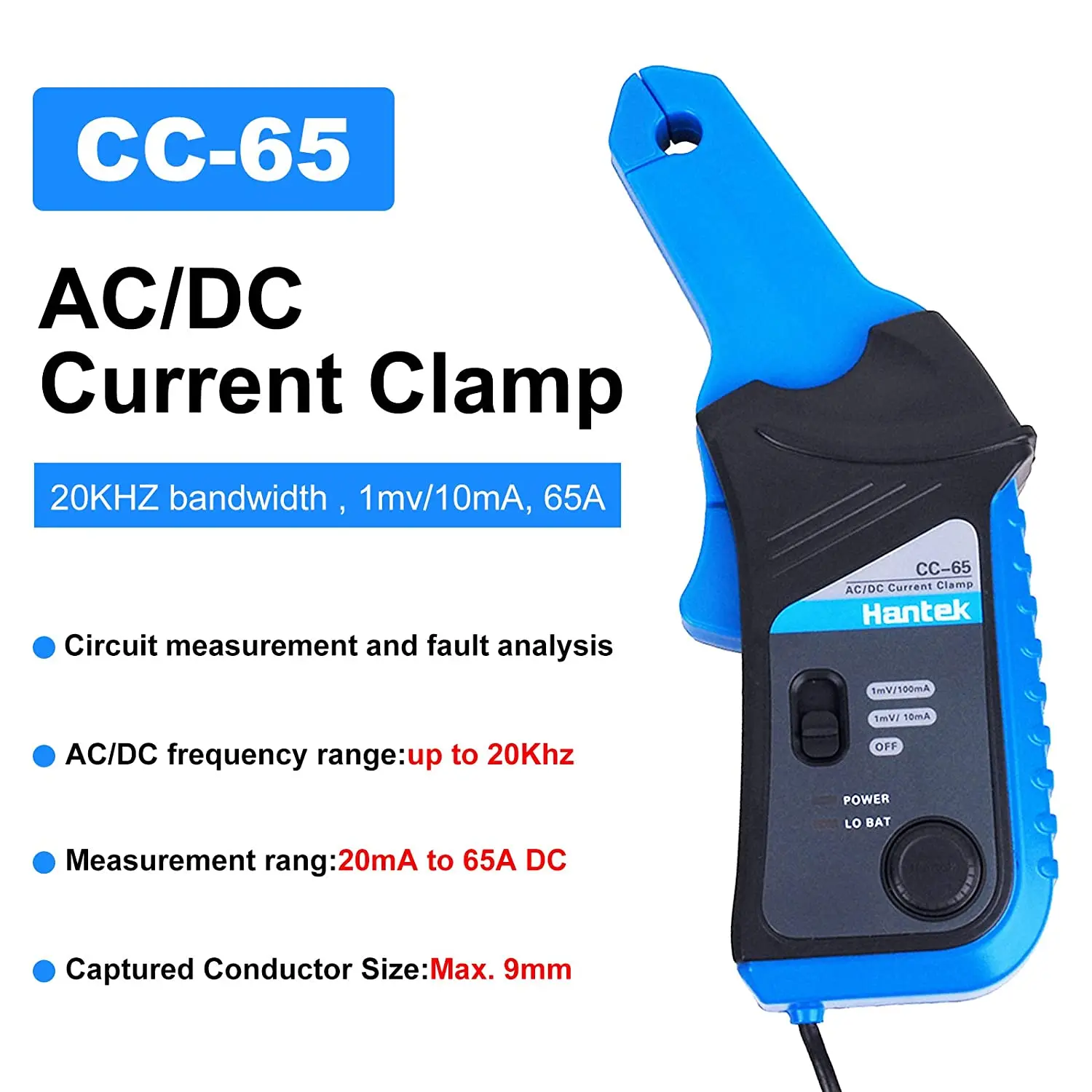 Hantek Cc-65 Ac/dc Multimeter Current Clamp Meter With Bnc Connector Cc65
