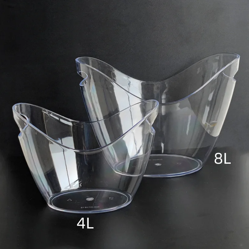 Hot Sale Custom Transparent Clear Table Wine Champagne Beer Plastic Ice Bucket 4L 8L 12L With Handles For Parties and Hotel