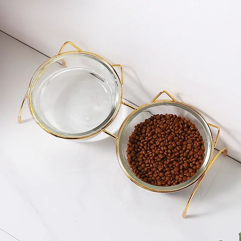 Eco friendly Wholesale Manufacturer Pet Food Feeder Glass Bowl Pet Cat Dog Bowl Stainless Steel Stand