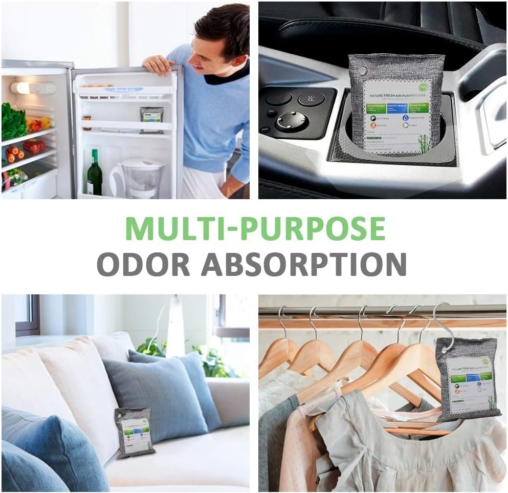 Bamboo Charcoal Air Purifying Bags Activated Charcoal Odor Absorber for Home Car Closet Pets Basement Odor Eliminator -Grey