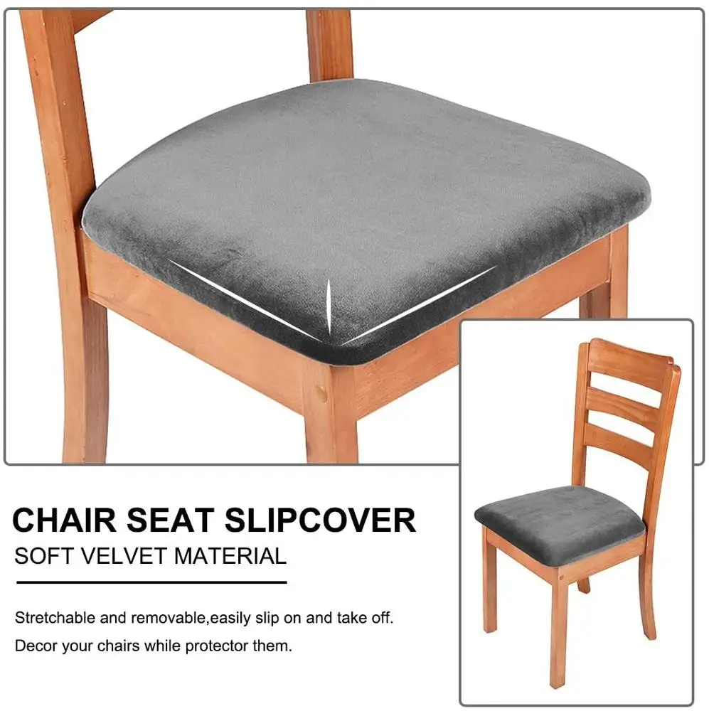 
Velvet Dining Stretch Fitted Dining Room Upholstered Chair Seat Cushion Cover, Removable Washable Furniture Protector Slipcovers 