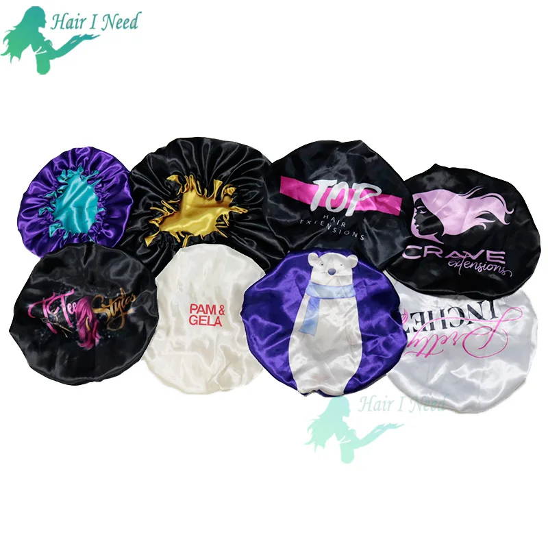 Wholesale custom private logo print on sleeping hat 100% silk material satin bonnet