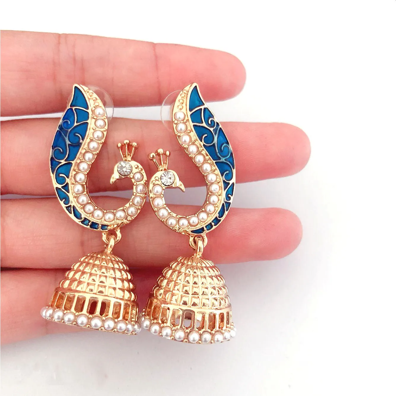 DAICY Cheap Wholesale Fashion Woman Exaggerated Peacock Gold Jhumka Earrings Design with Price