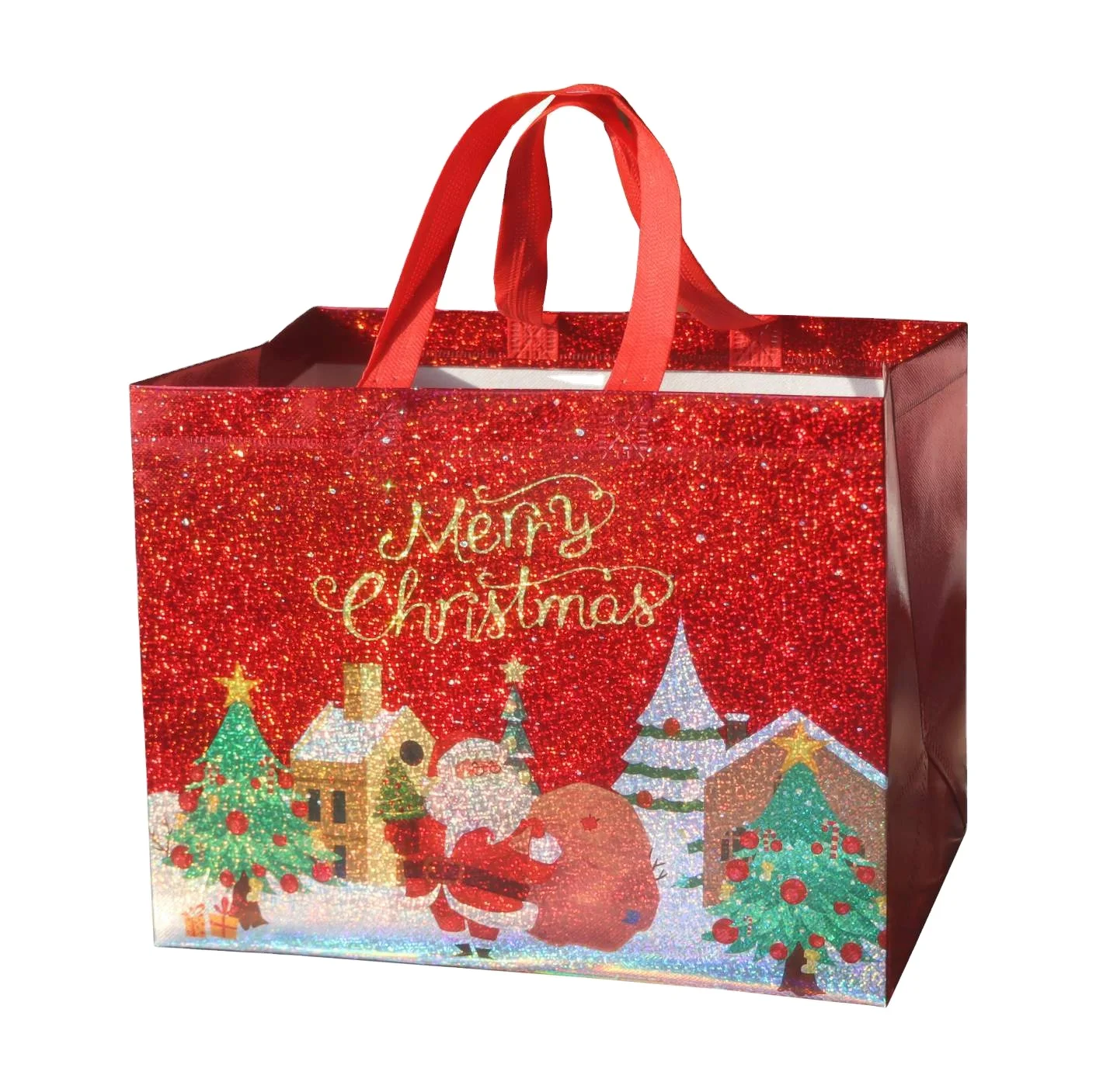 100gsm Eco-Friendly Reusable Recyclable Supermarket tote, Grocery holographic PP Non woven Shopping Bags Christmas Gift bags /