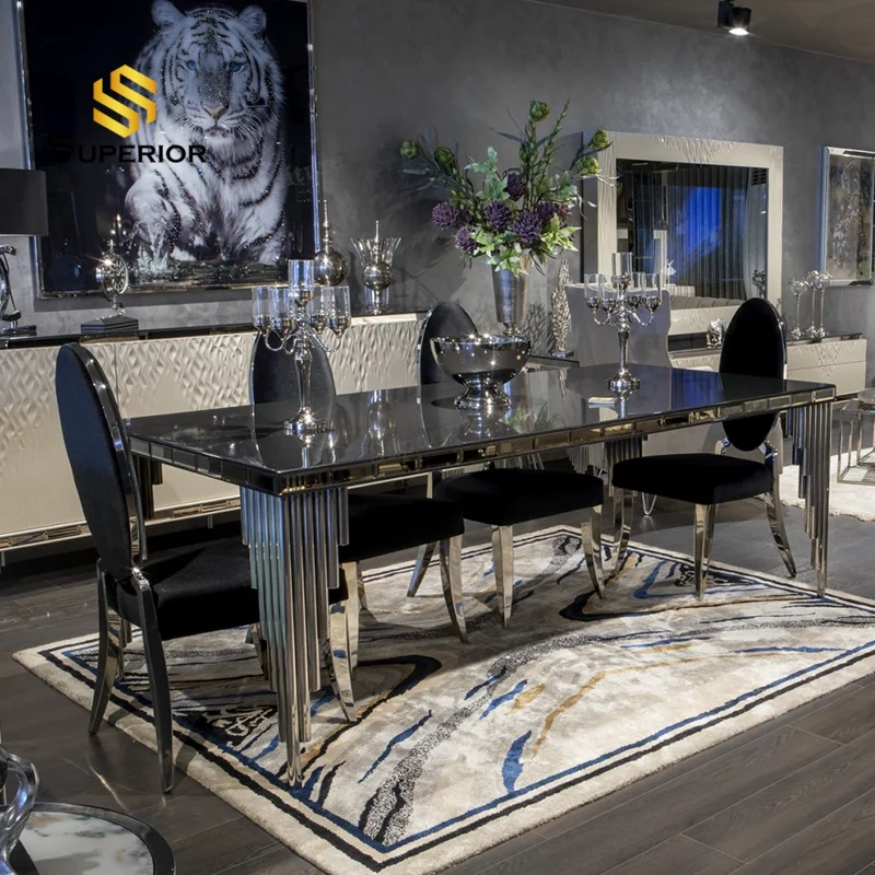 full dinning table set furniture with 6 chairs foshan modern marble luxury glass dining table