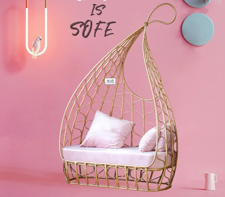 Round Rattan Sofa Chair Leisure Balcony Garden Furniture Rattan Sofa Light Luxury Creative Design Lazy Sofa Nordic Iron Modern