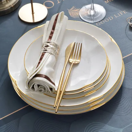 Современная Роскошная легкая стильная желтая Золотая тарелка для стейка Классическая посуда из костяного фарфора