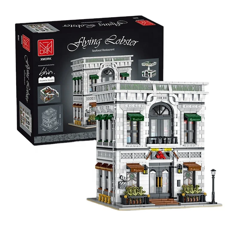 Морк 10203 ресторан морепродуктов «Летающий Омар», 4132 шт., пластиковые игрушки, мини-город, вид на улицу, кирпич