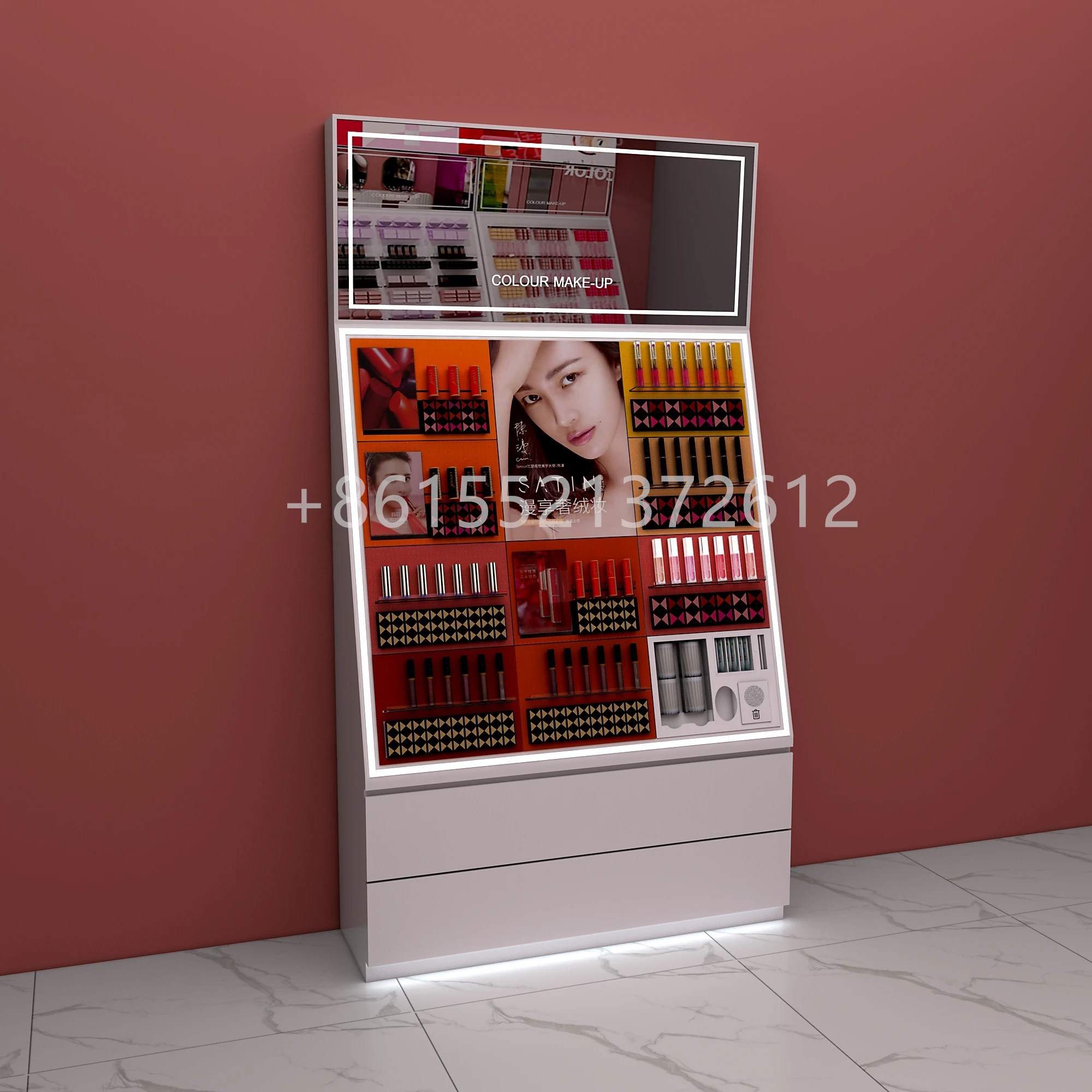Professional Floor Stand Interior Design Makeup Shop Showcase Display Station Stand Makeup Studio Furniture For Beauty Salon