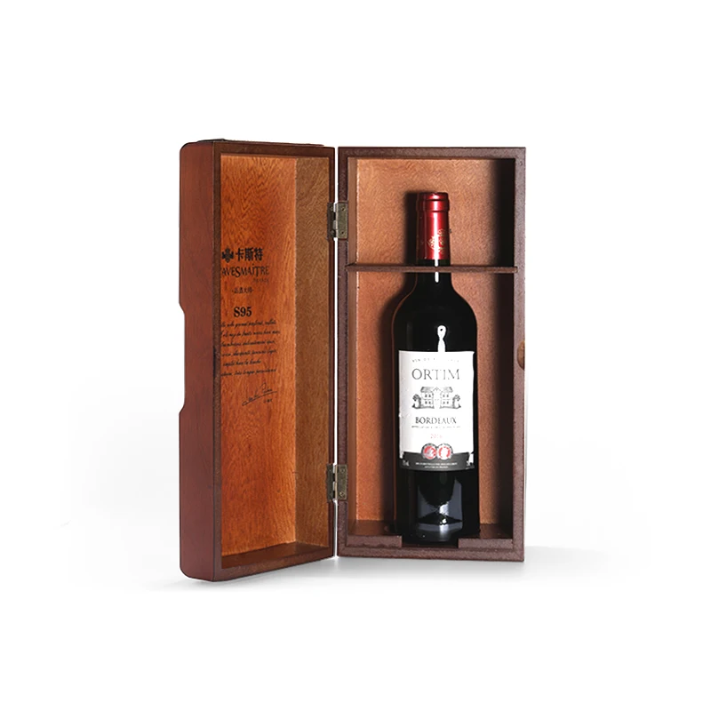 
Logo customized Single bottle red wine wooden wine gift box with metal locks 