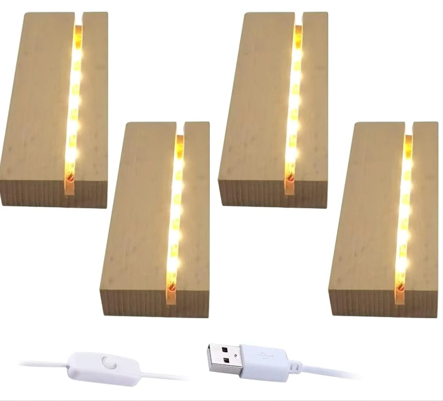 Round Wooden LED Lights Display Base with Remote Control for Laser Glass Resin Art(it has a control to change the light)