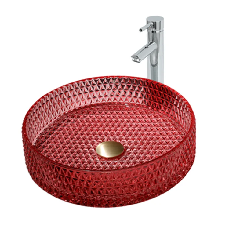 Round blue color glass bowl basin bathroom glass counter top sink